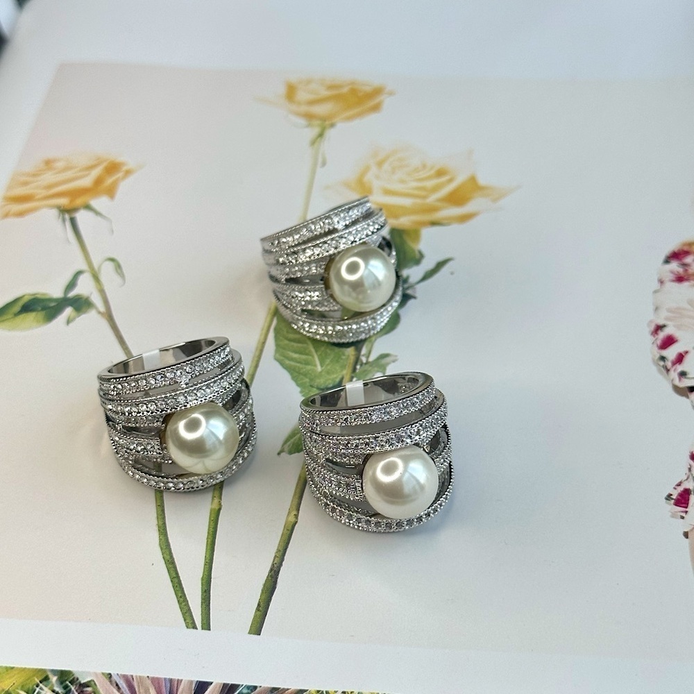 Mother of Pearl Stacker Cocktail Silver Ring